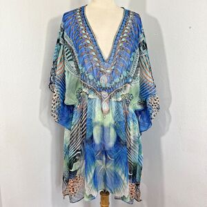 Bon Voyage Top‎ Womens OS Cinch Multi Abstract Butterfly Swim Beach Cover Up